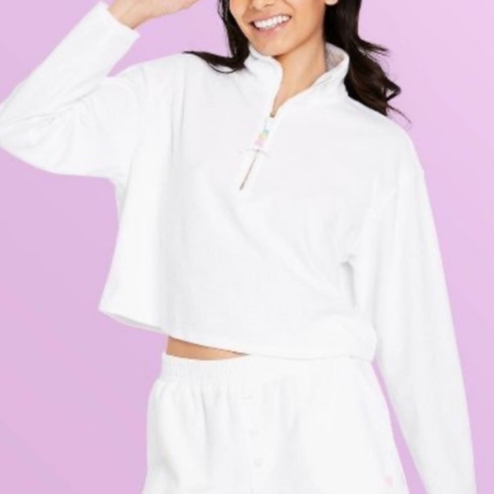 Stoney Clover Lane x Target collab quarter zip white terry cloth sweatshirt XS